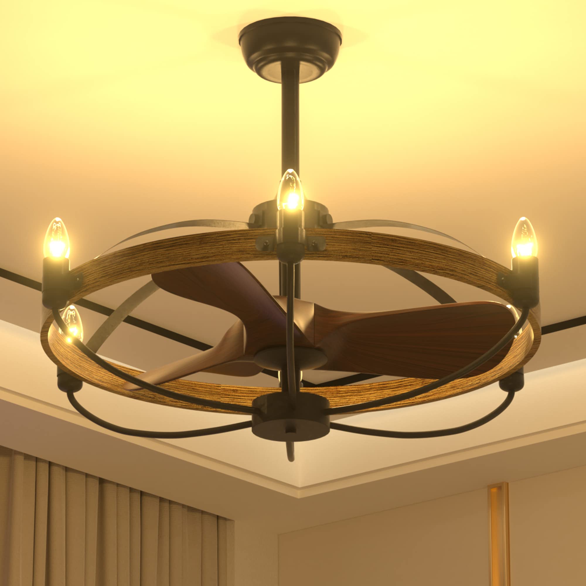 E.P. Light 26 inch Unique Farmhouse Ceiling Fans with Lights